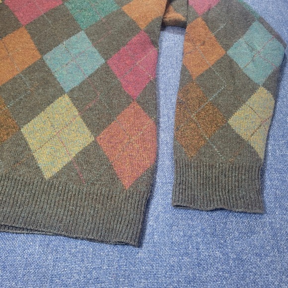 Vintage Byford 100% Lambswool Mens Argyle V-Neck Sweater  Dark Academia Large - Picture 2 of 8